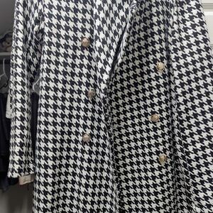 SHEIN Black and White Houndstooth Trench Coat